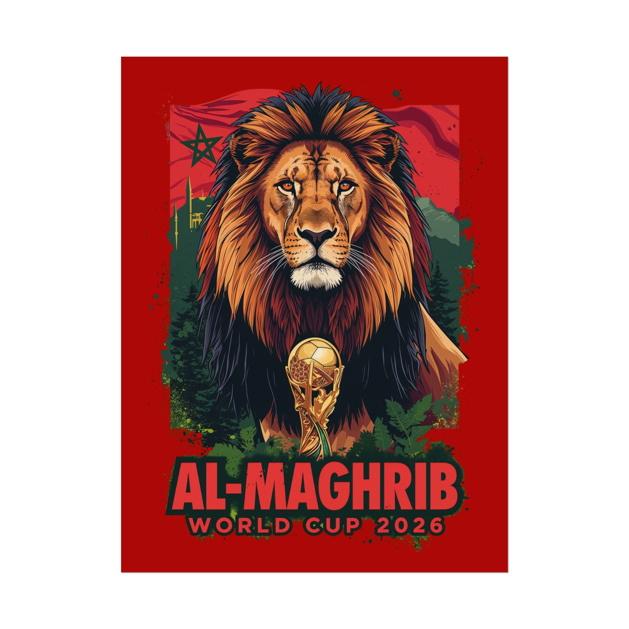 Morocco Soccer Poster 2026 World Cup Atlas Lions Wall Art Football Print