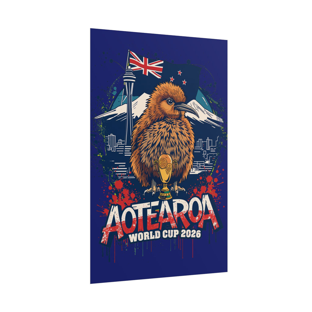 Aotearoa World Cup 2026 Poster - Kiwi & Trophy Rolled Art Print