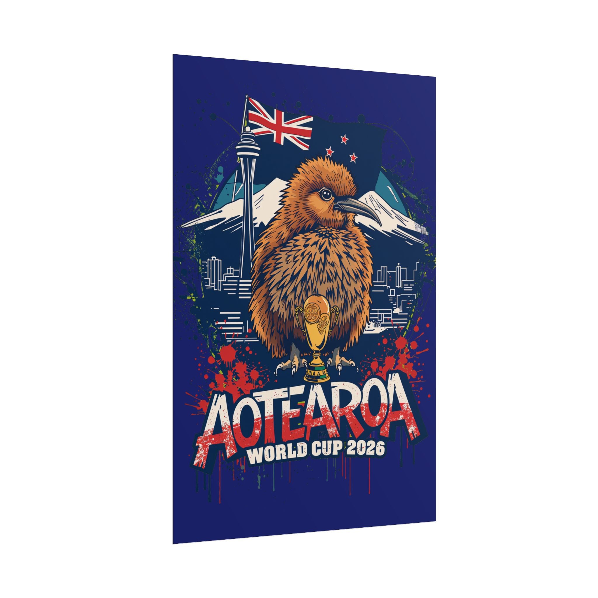 Aotearoa World Cup 2026 Poster - Kiwi & Trophy Rolled Art Print