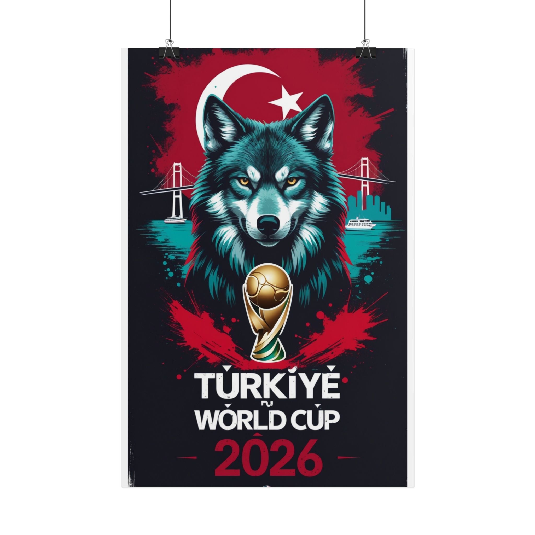 Turkey 2026 World Cup Wolf Poster - Rolled Sports Art Print