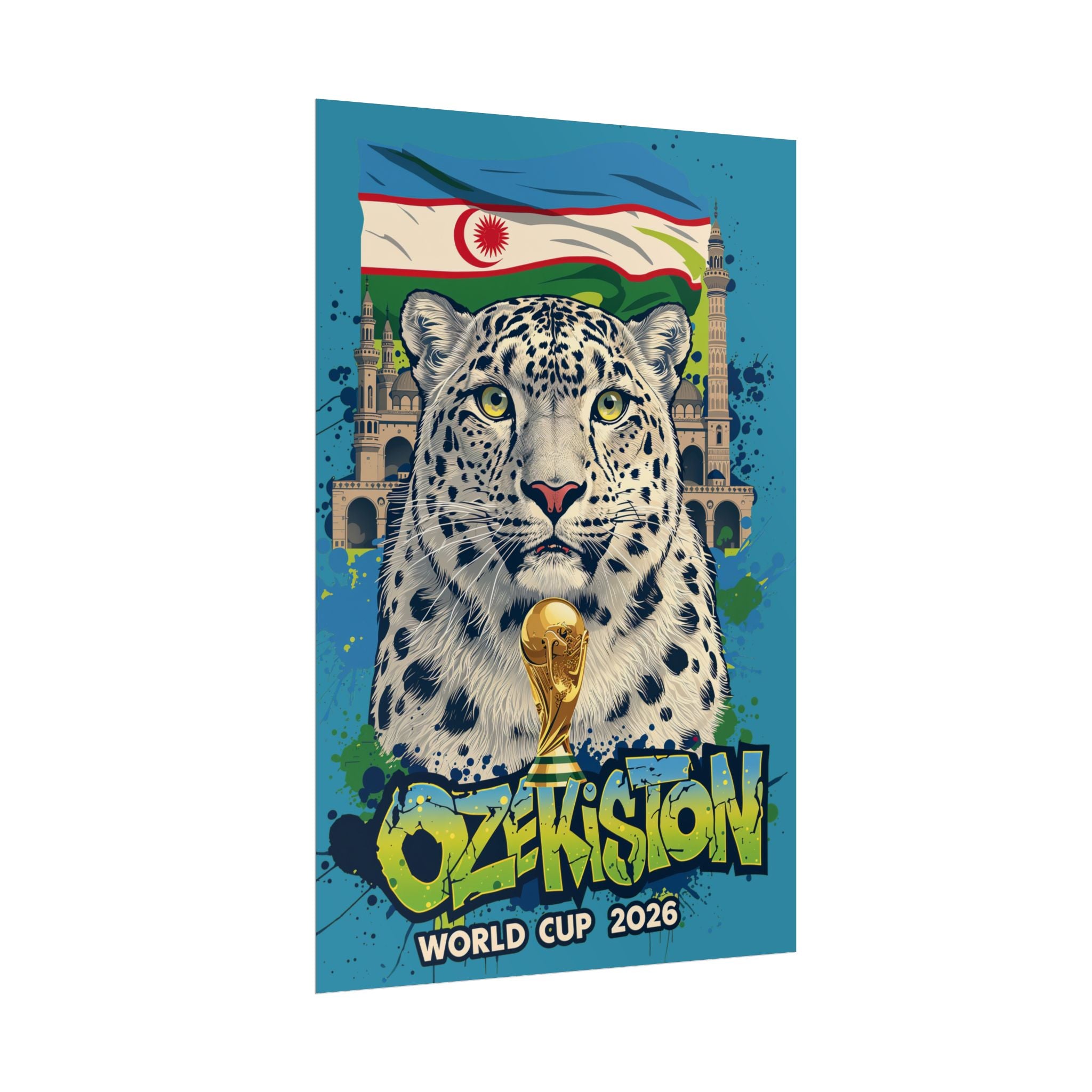 Uzbekistan World Cup 2026 Poster — Snow Leopard Football Fan Art
