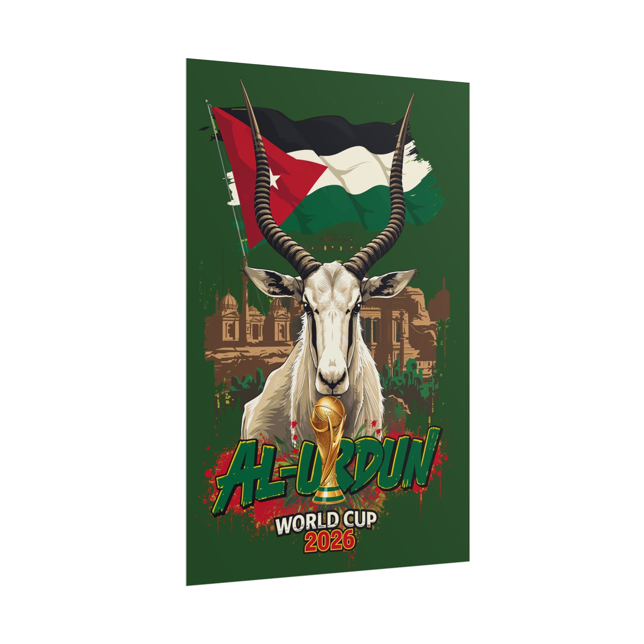 Rolled Poster — Al-Urdun World Cup 2026 Flag & Antelope Football Art