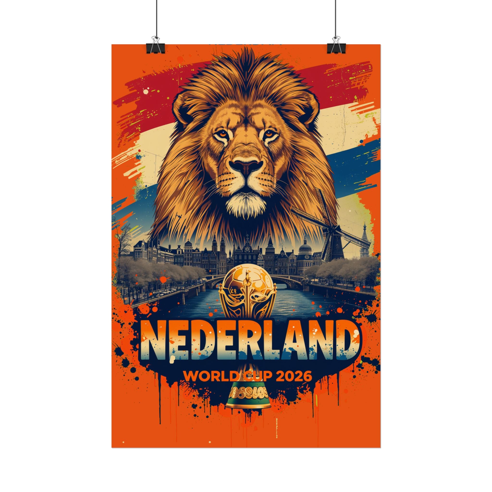 Netherlands World Cup 2026 Lion Poster — Oranje Football Stadium Art (Rolled Poster)