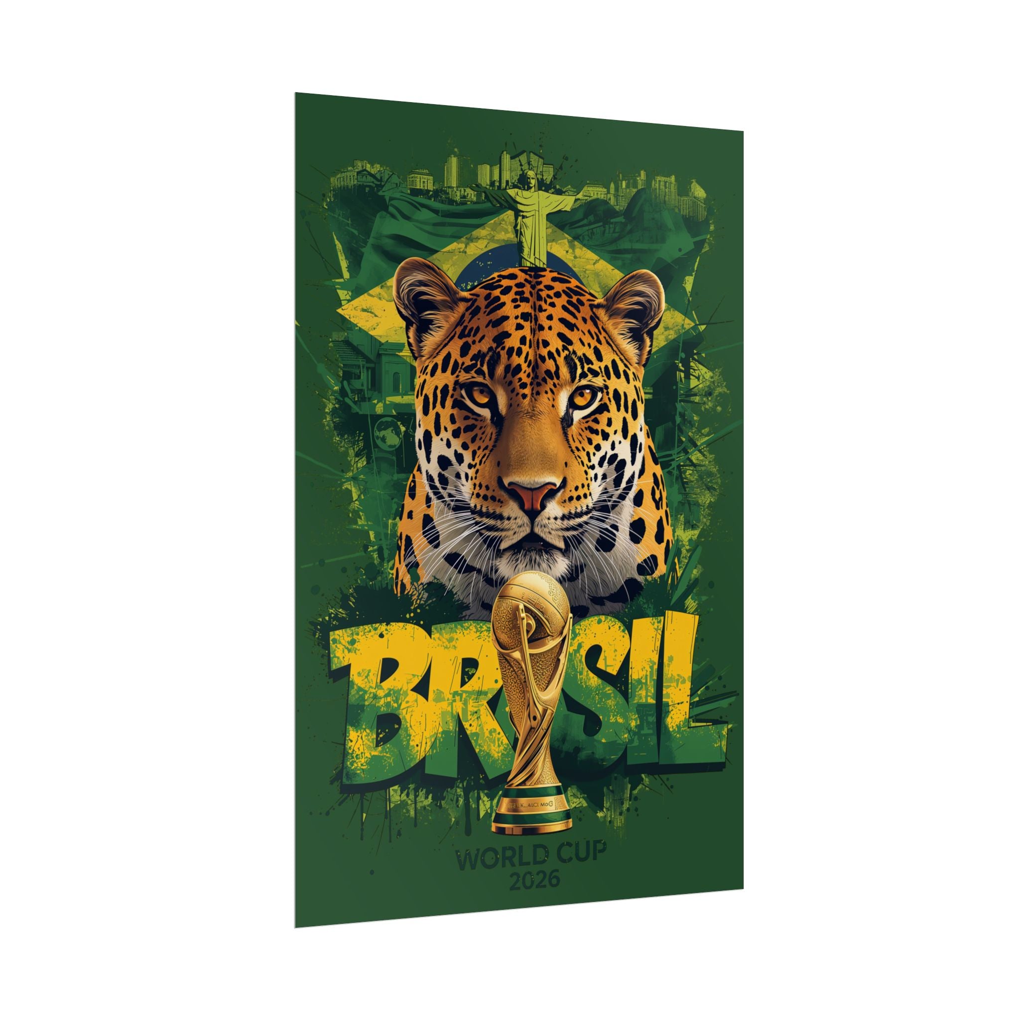 Brazil World Cup Poster — Jaguar & Trophy Soccer Wall Art