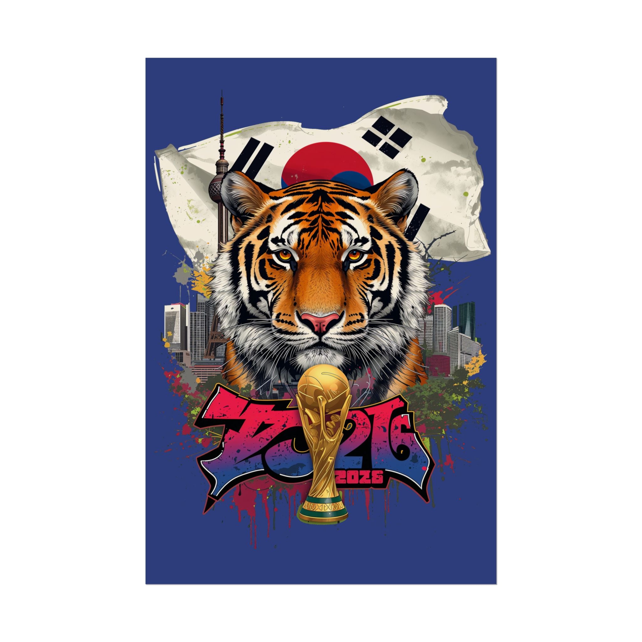 Rolled Poster — Korea World Cup Tiger Design with Trophy & Flag