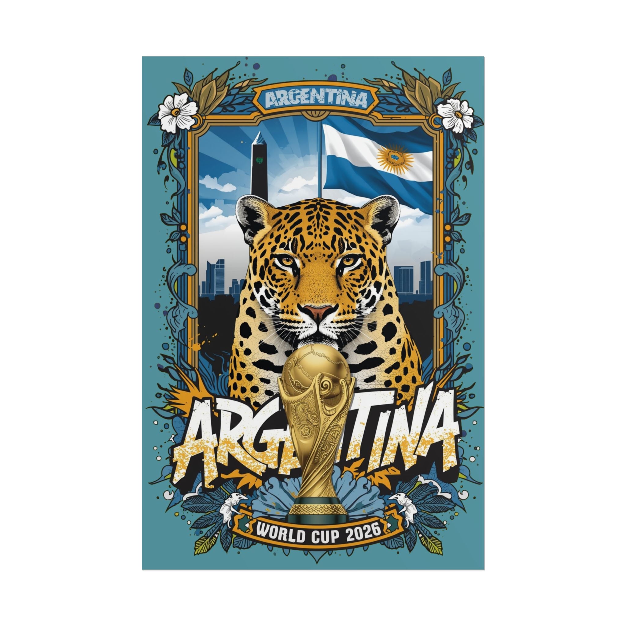 Argentina World Cup 2026 Jaguar Poster — Rolled Soccer Wall Art