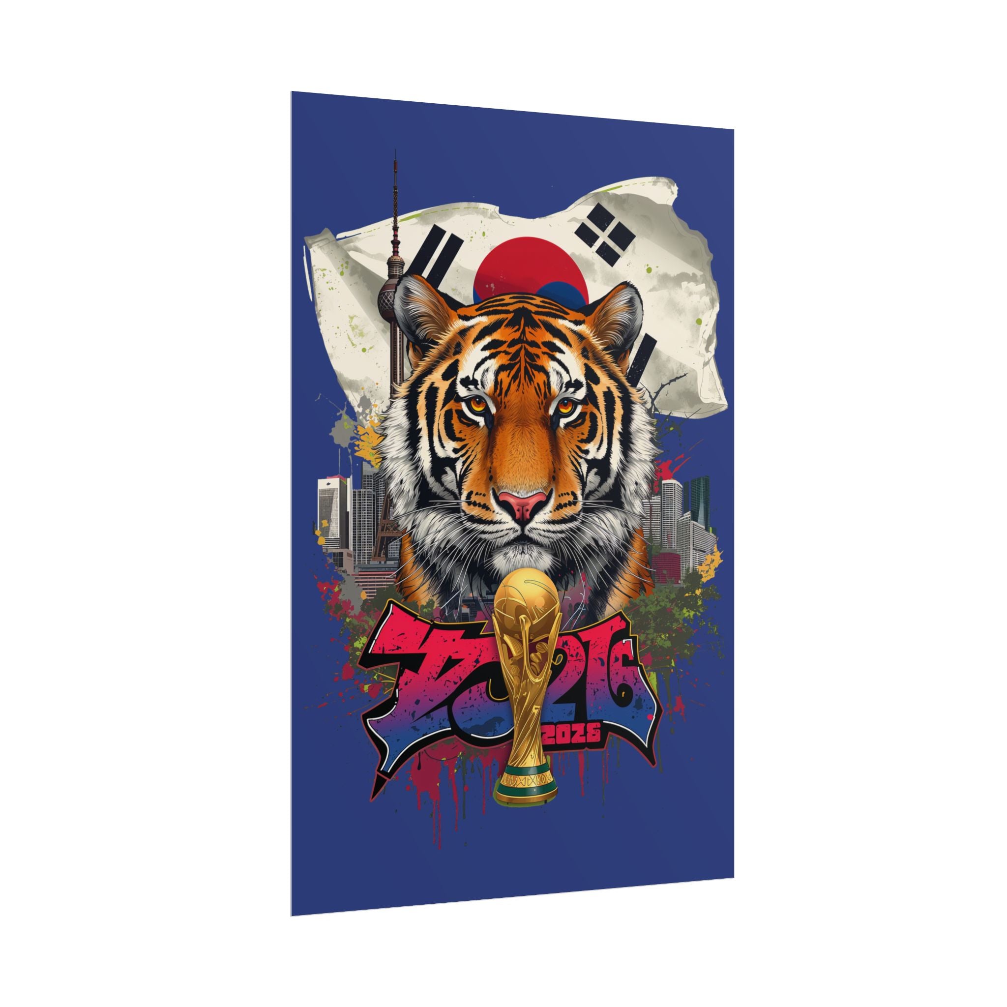 Rolled Poster — Korea World Cup Tiger Design with Trophy & Flag