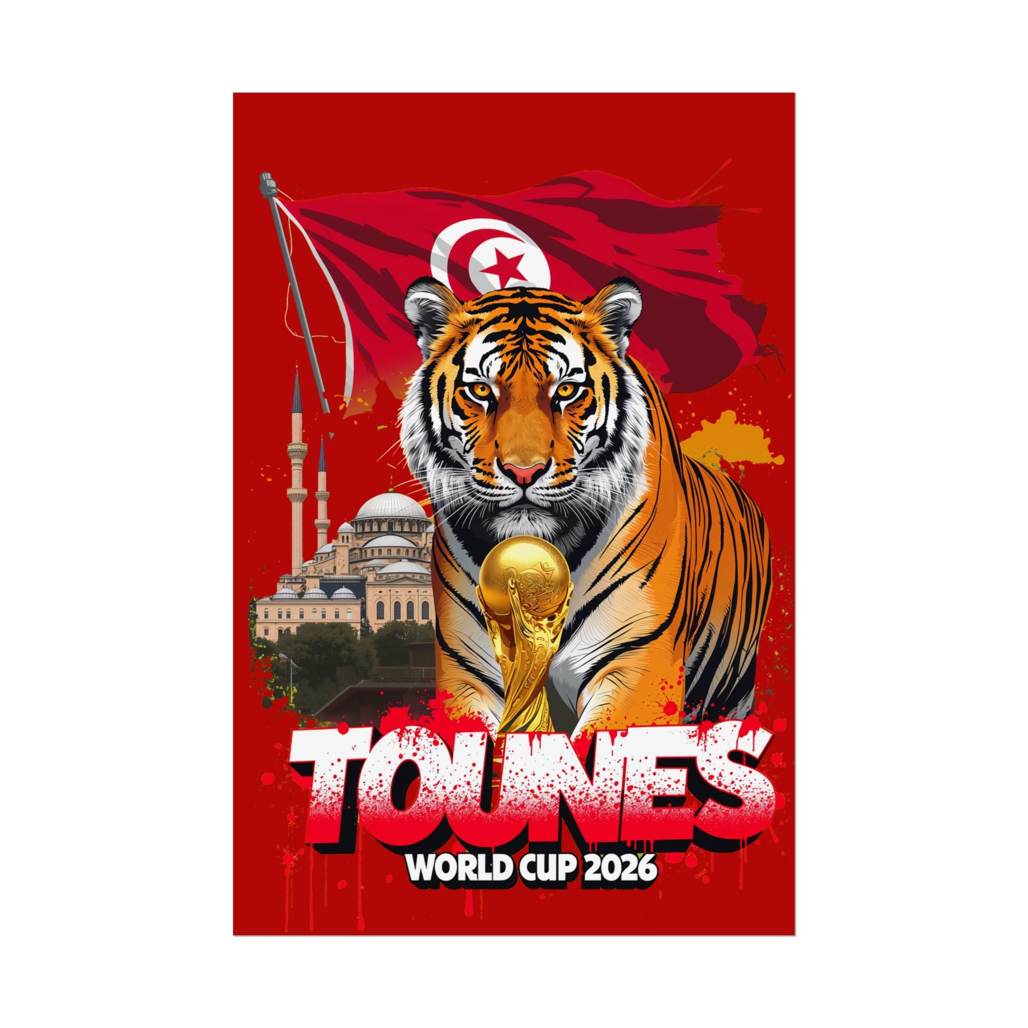 Tunisia World Cup 2026 Poster — Tiger & Trophy Rolled Poster
