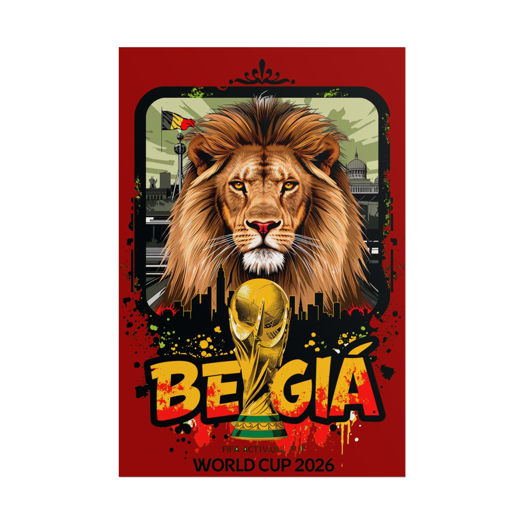Belgium World Cup 2026 Poster — Lion & Trophy Soccer Wall Art