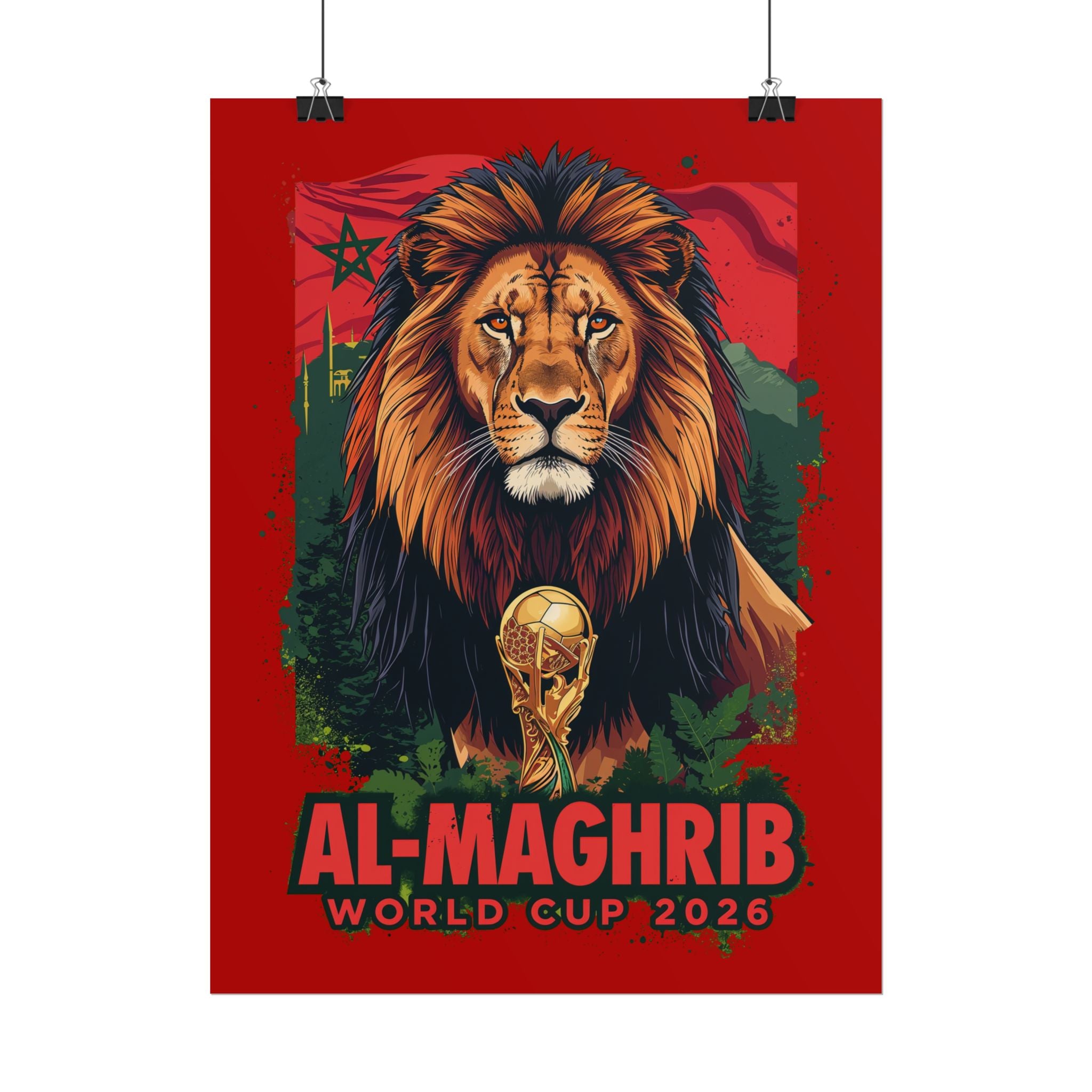 Morocco Soccer Poster 2026 World Cup Atlas Lions Wall Art Football Print