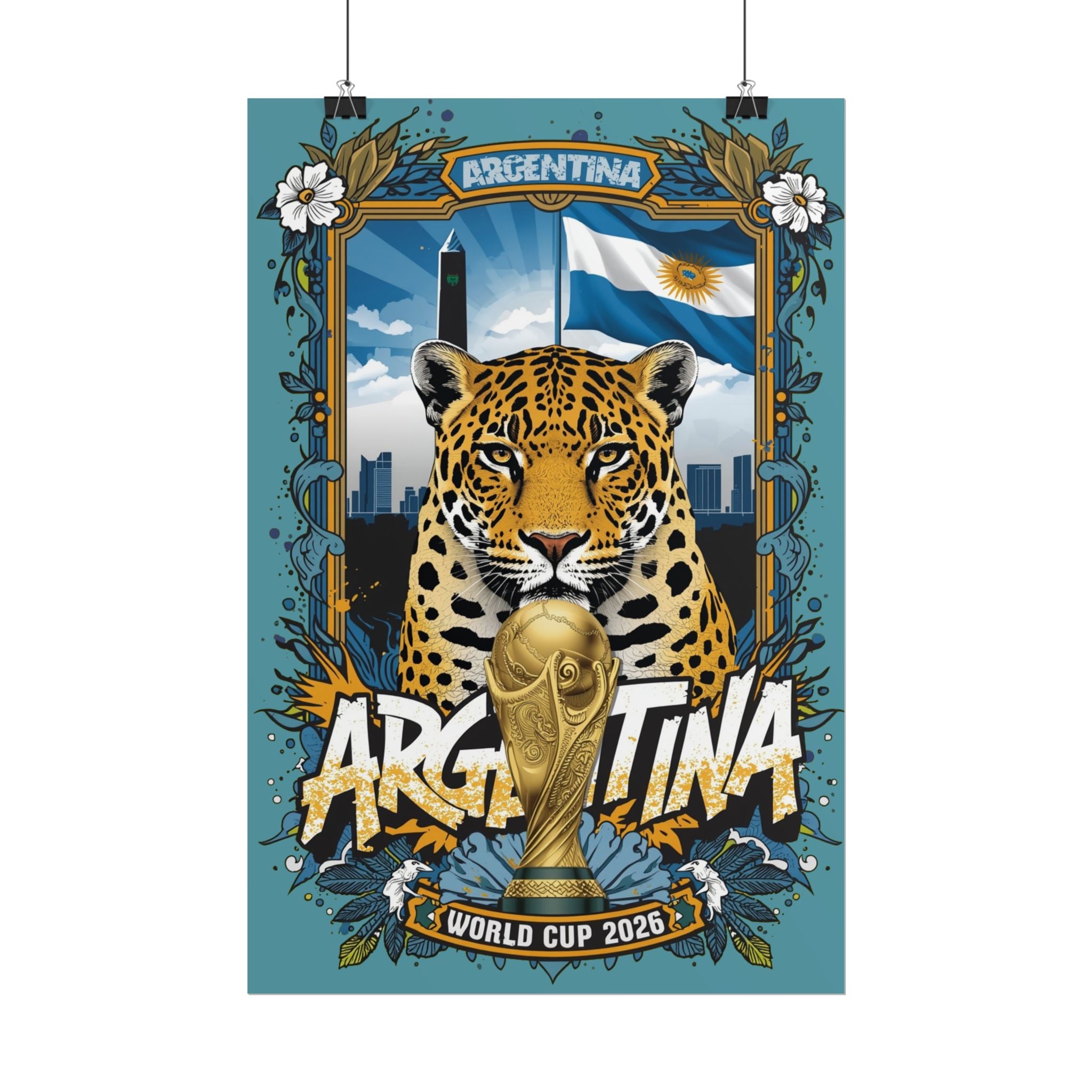 Argentina World Cup 2026 Jaguar Poster — Rolled Soccer Wall Art