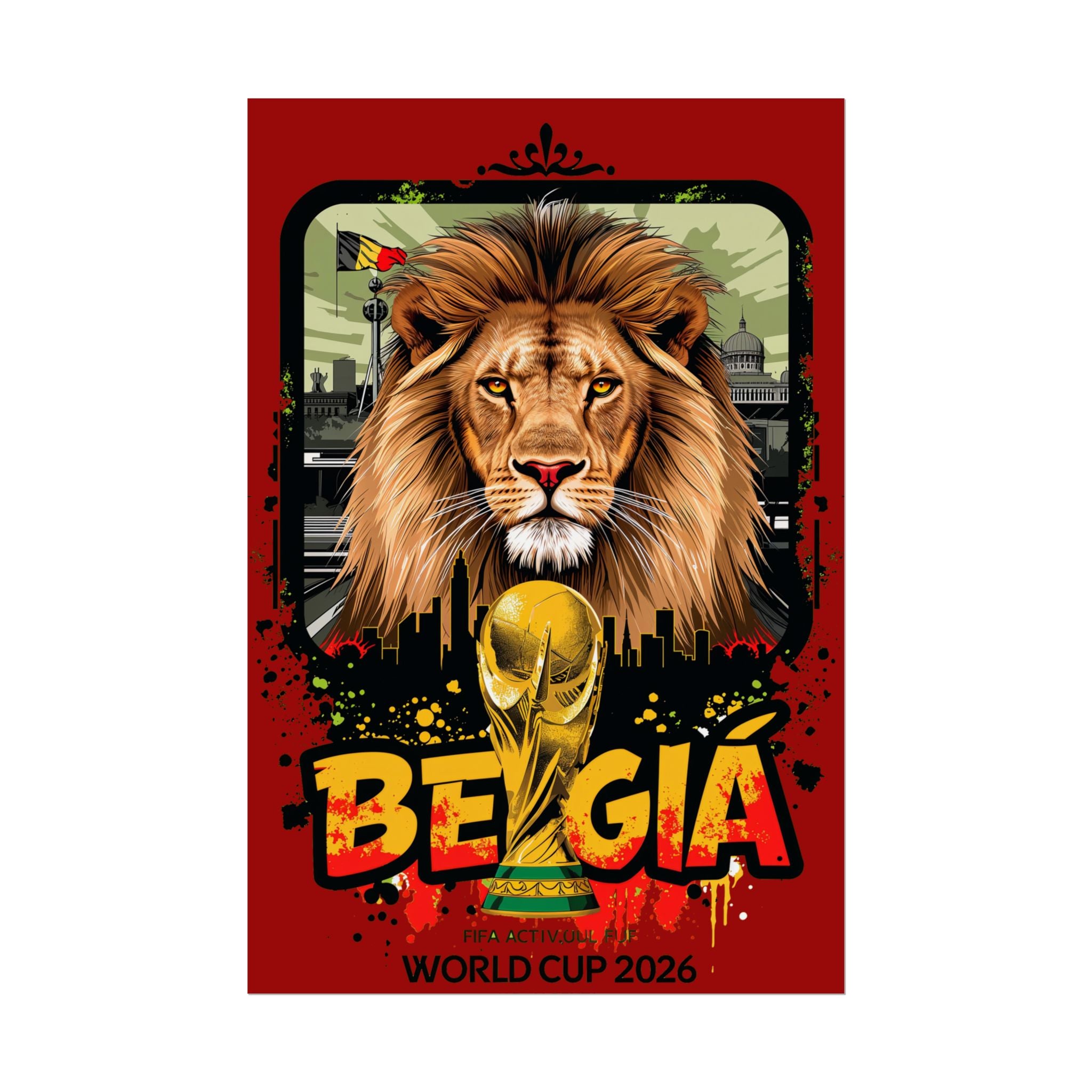 Belgium World Cup 2026 Poster — Lion & Trophy Soccer Wall Art