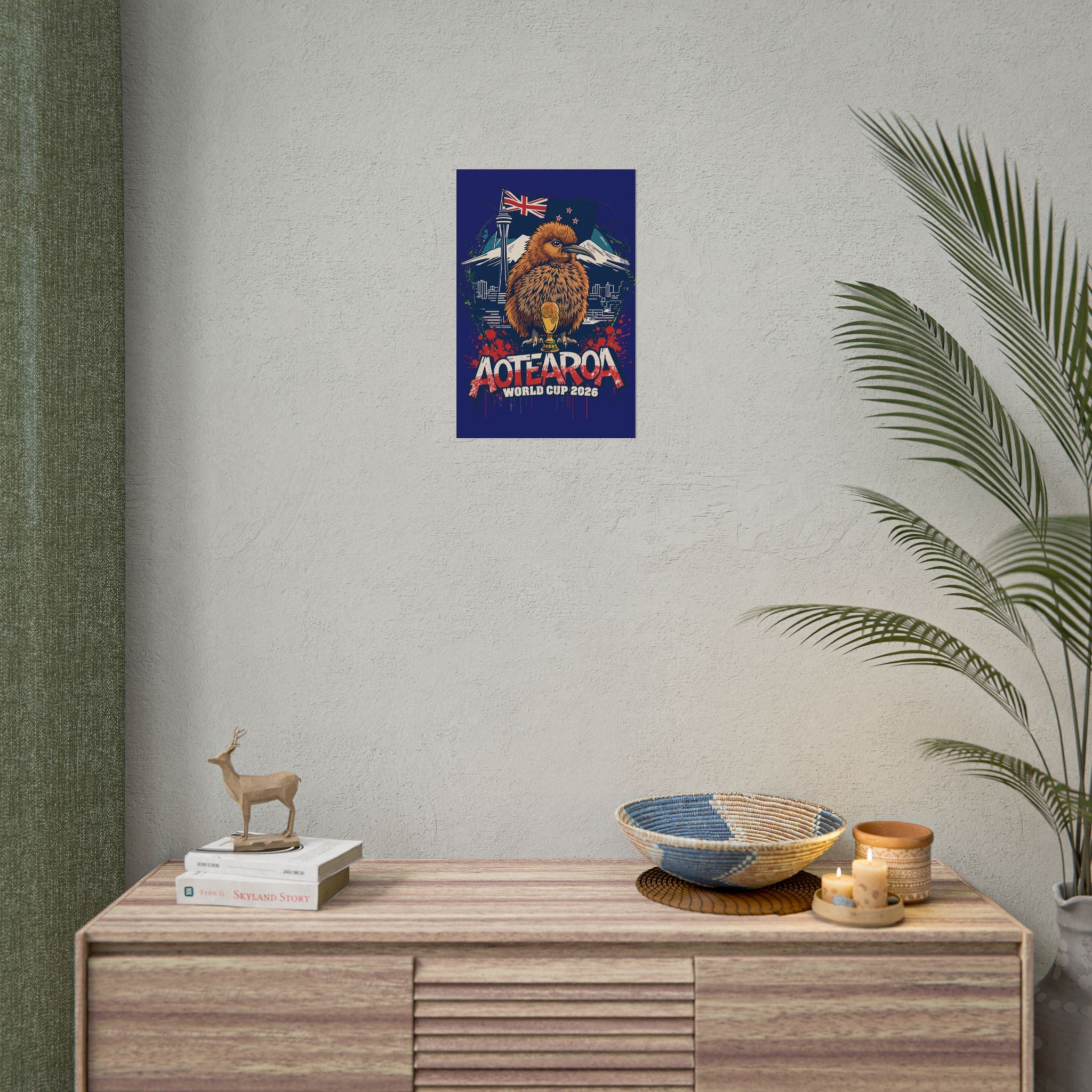 Aotearoa World Cup 2026 Poster - Kiwi & Trophy Rolled Art Print