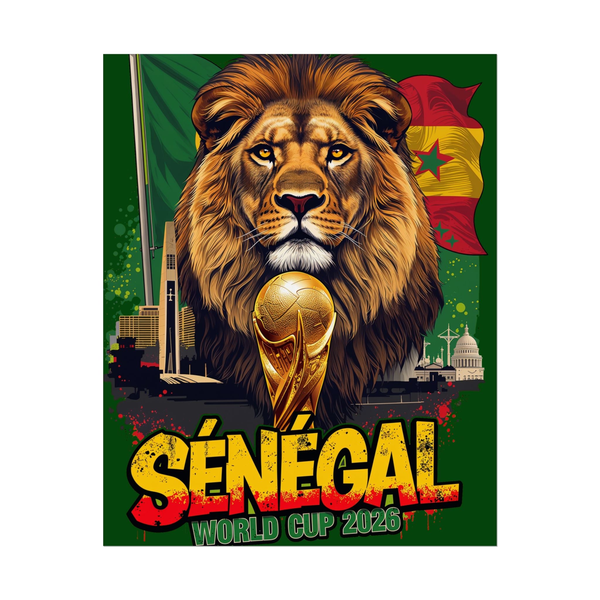 Senegal Soccer Poster 2026 World Cup Lions of Teranga Wall Art Football Print