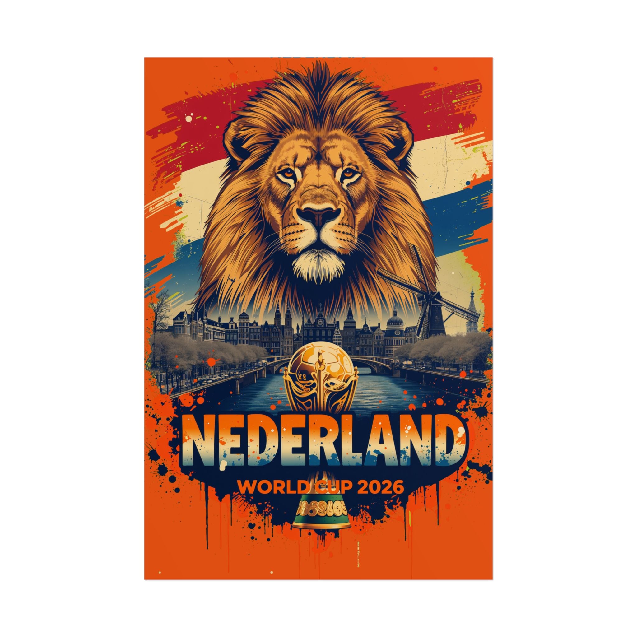 Netherlands World Cup 2026 Lion Poster — Oranje Football Stadium Art (Rolled Poster)