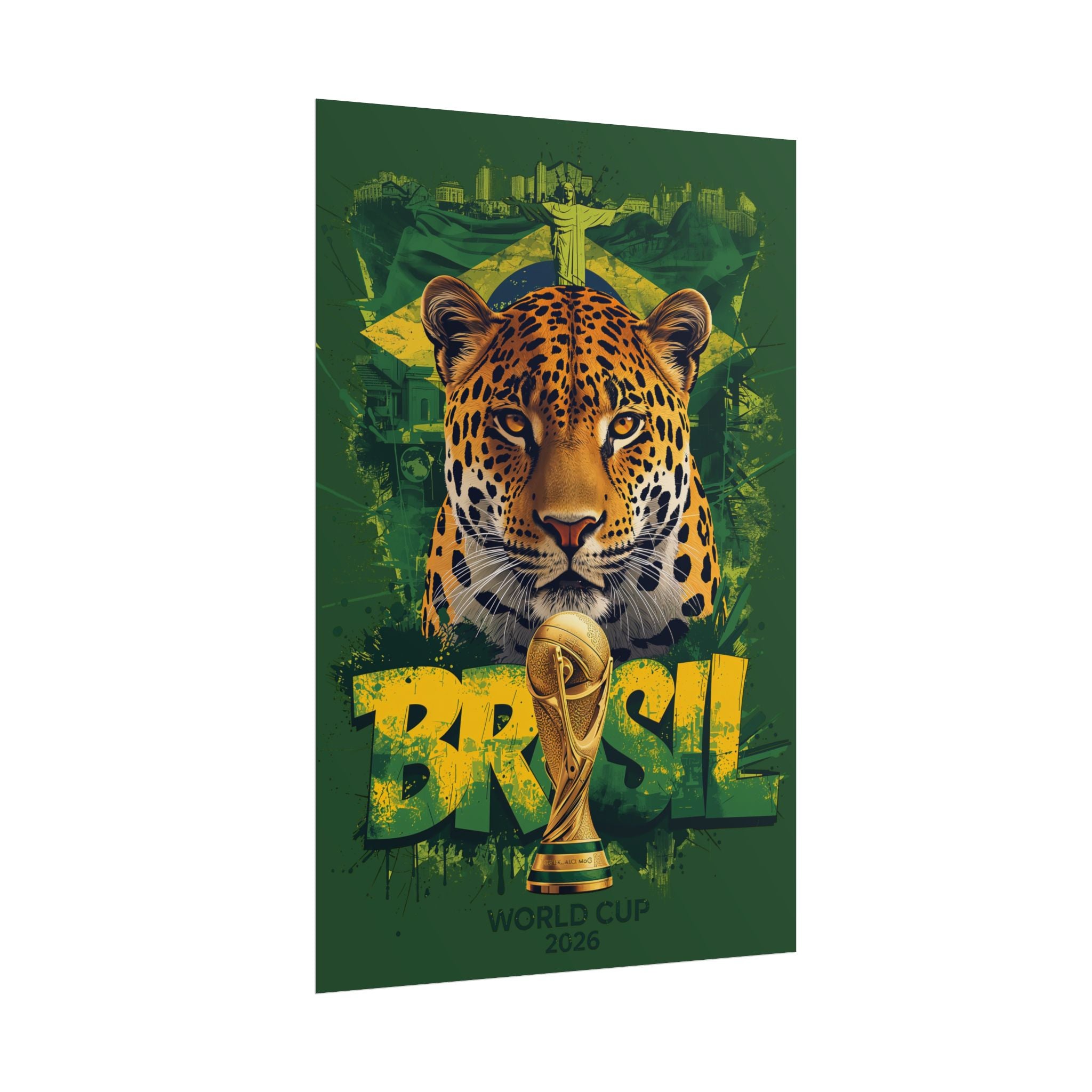 Brazil World Cup Poster — Jaguar & Trophy Soccer Wall Art
