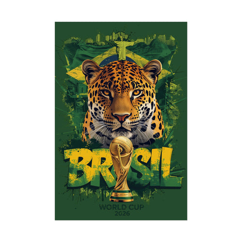 Brazil World Cup Poster — Jaguar & Trophy Soccer Wall Art