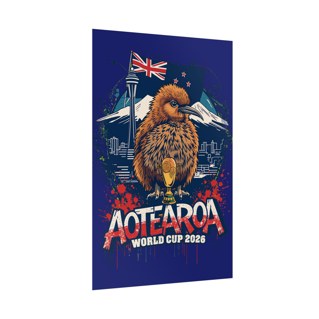 Aotearoa World Cup 2026 Poster - Kiwi & Trophy Rolled Art Print