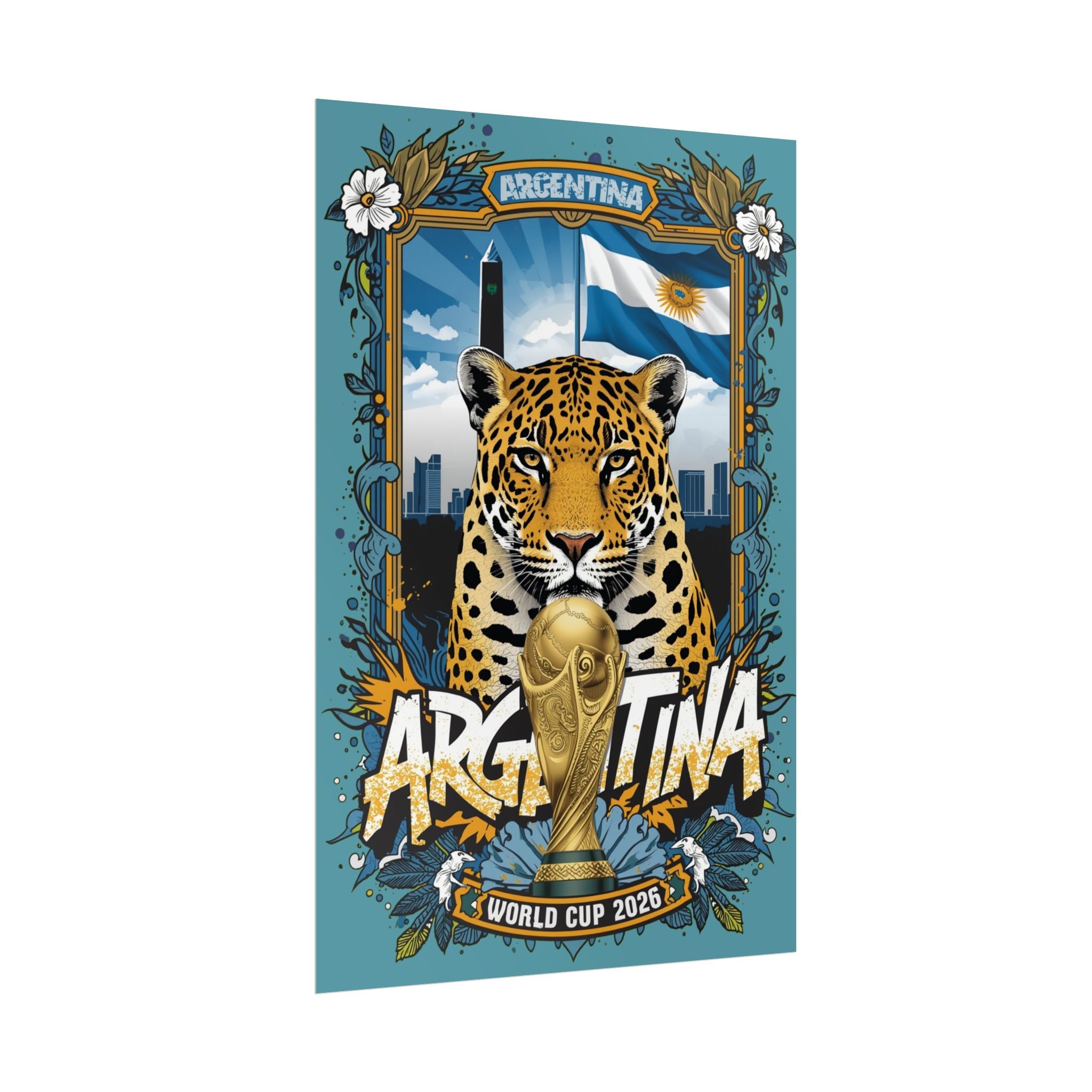 Argentina World Cup 2026 Jaguar Poster — Rolled Soccer Wall Art