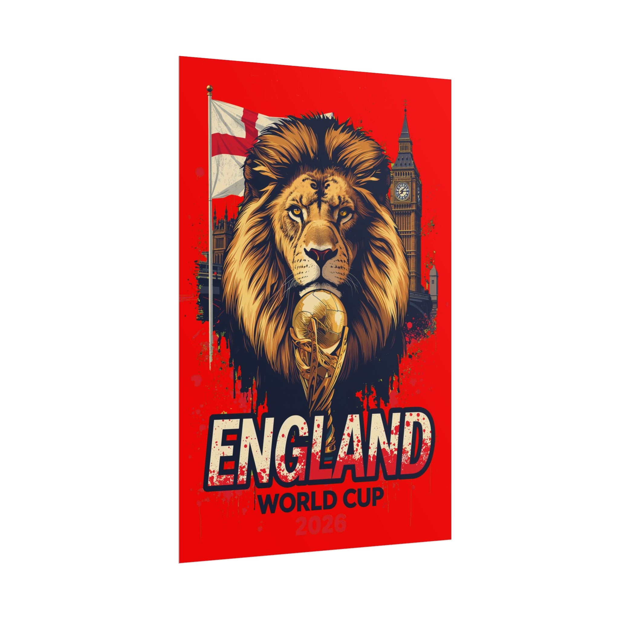 England Soccer Poster 2026 World Cup Three Lions Wall Art Football Print
