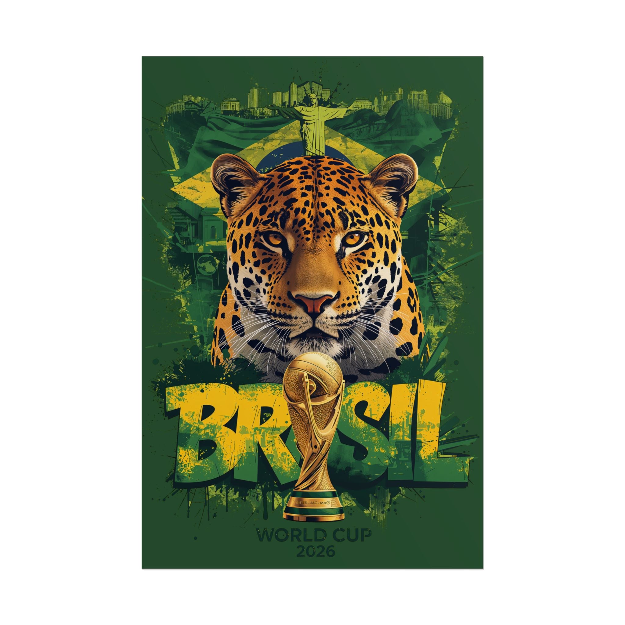 Brazil World Cup Poster — Jaguar & Trophy Soccer Wall Art
