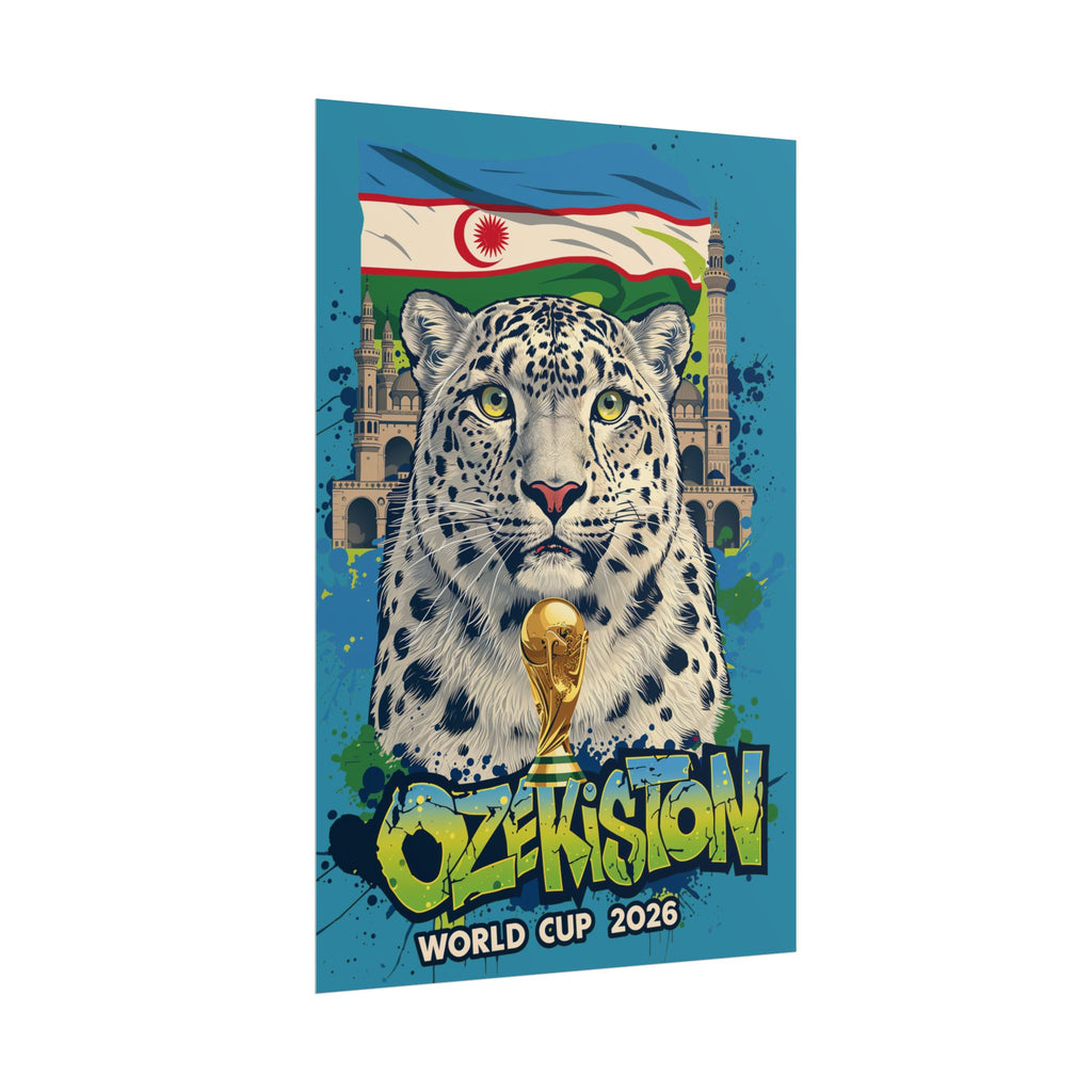 Uzbekistan World Cup 2026 Poster — Snow Leopard Football Fan Art