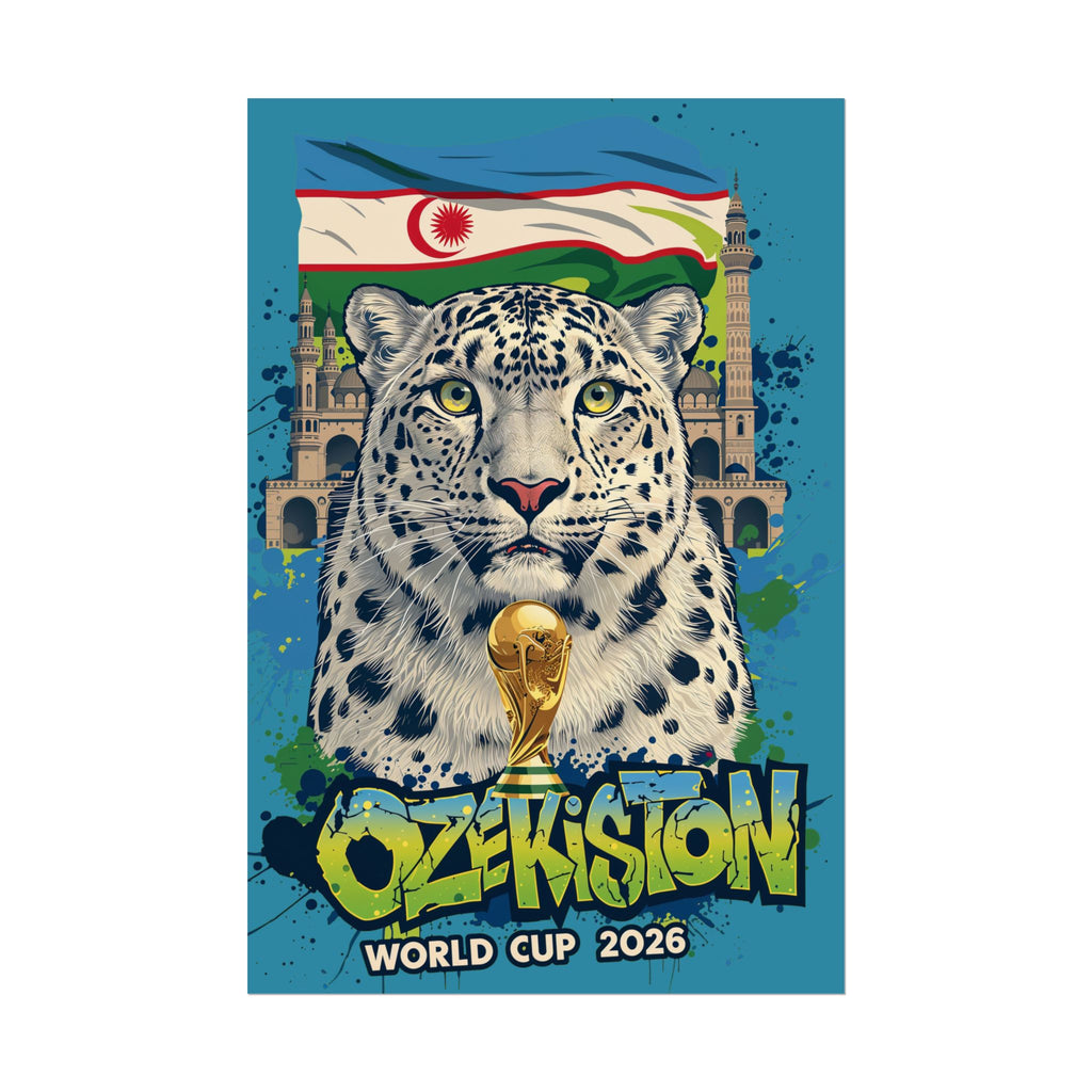 Uzbekistan World Cup 2026 Poster — Snow Leopard Football Fan Art