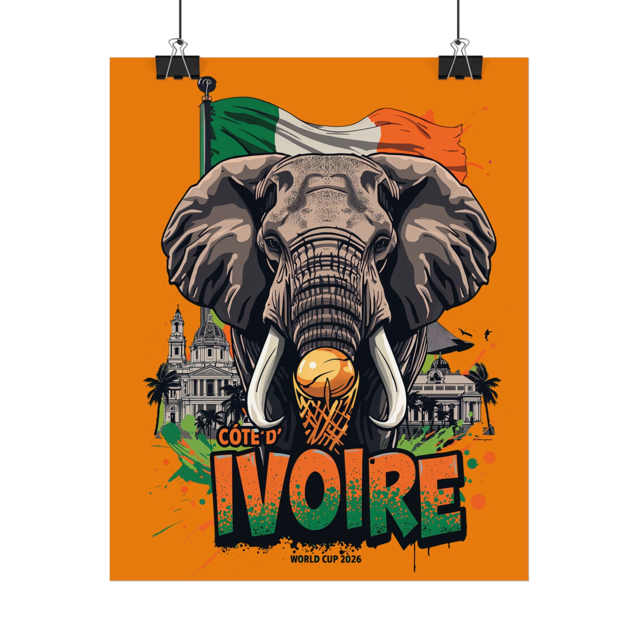 Ivory Coast Soccer Poster 2026 World Cup Elephants Wall Art Football Print