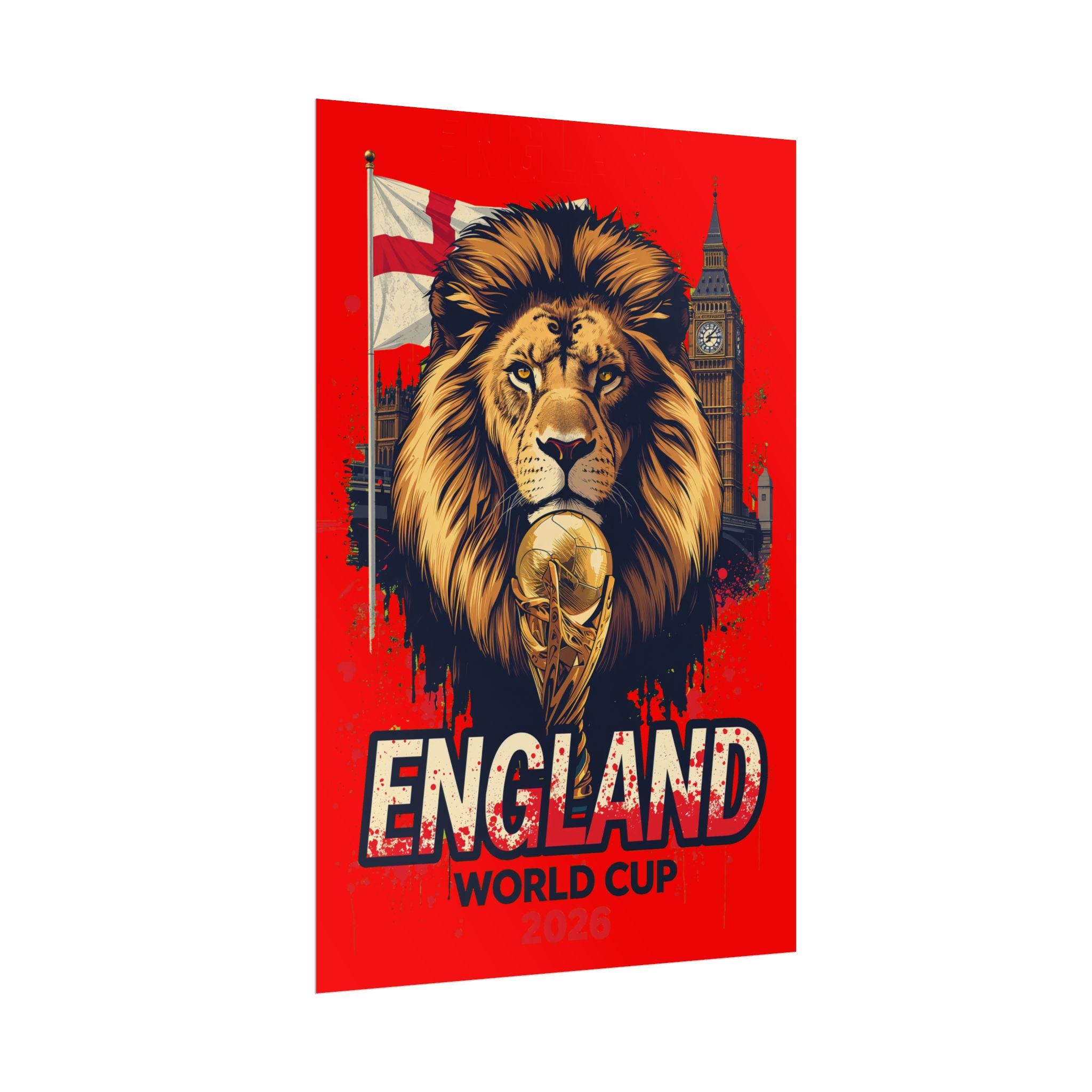 England Soccer Poster 2026 World Cup Three Lions Wall Art Football Print