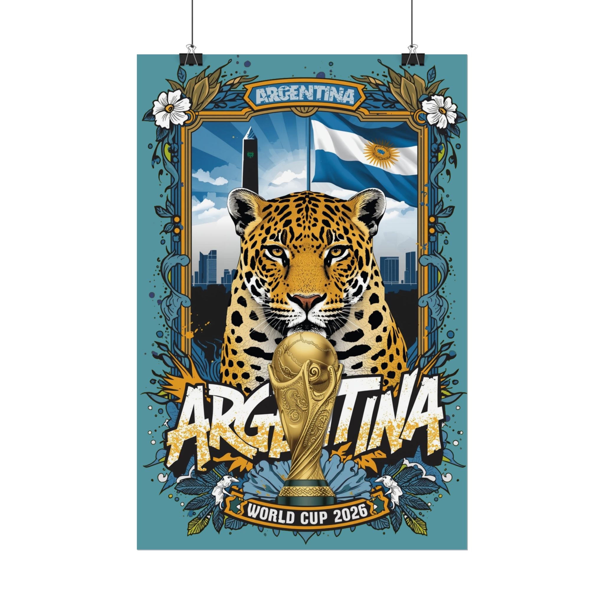 Argentina World Cup 2026 Jaguar Poster — Rolled Soccer Wall Art