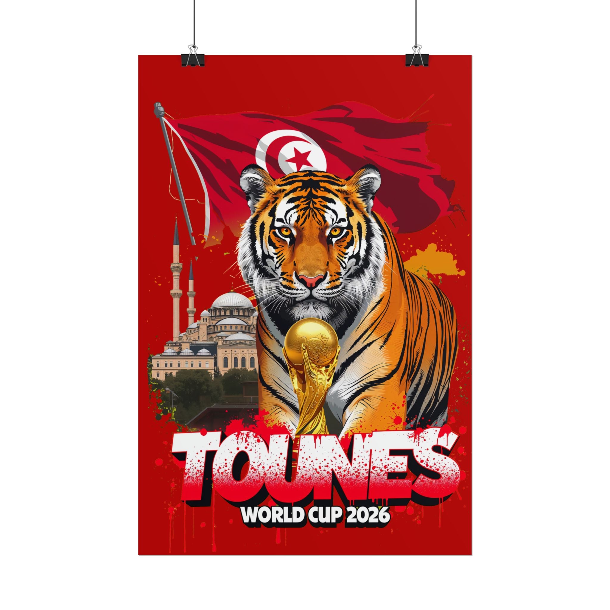 Tunisia World Cup 2026 Poster — Tiger & Trophy Rolled Poster