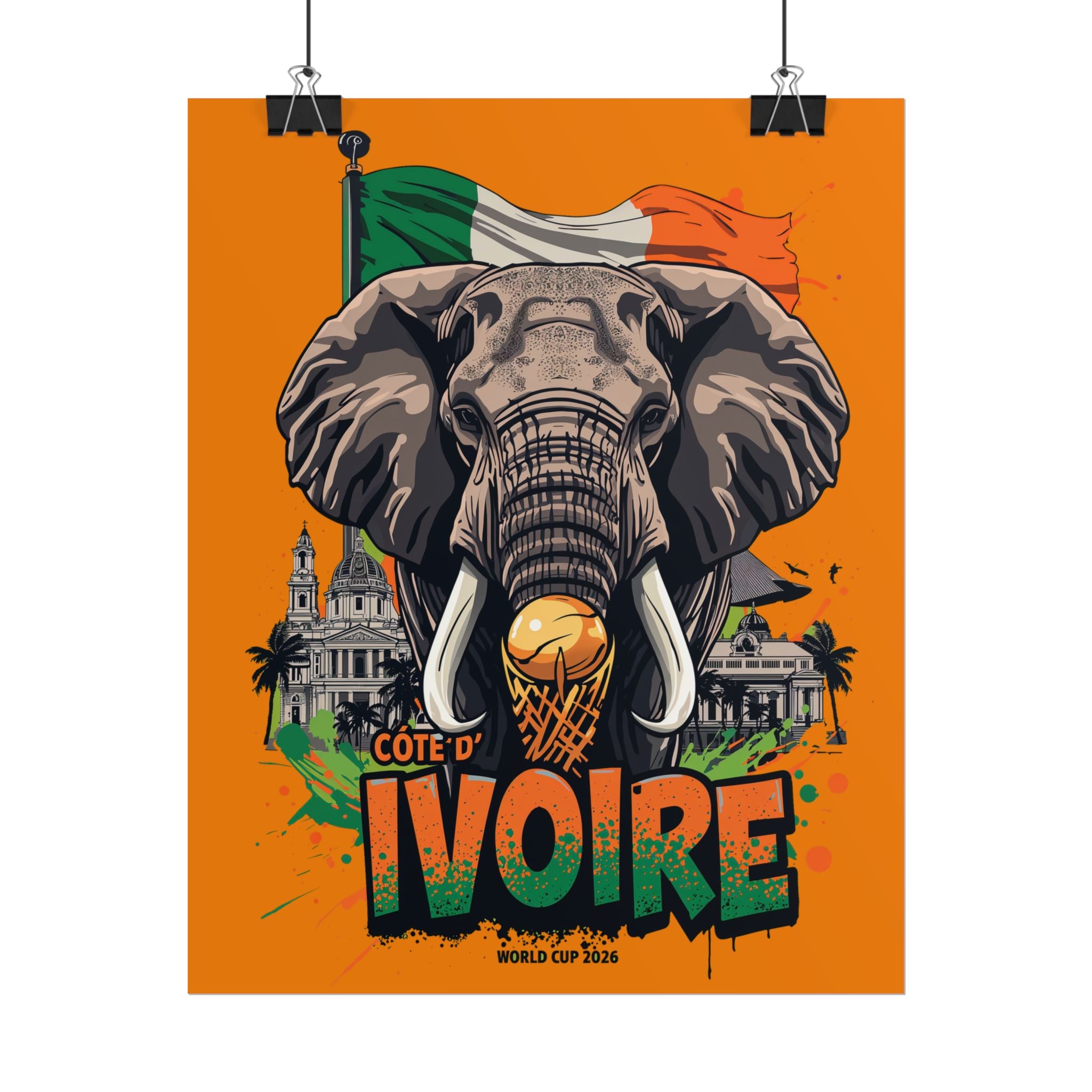 Ivory Coast Soccer Poster 2026 World Cup Elephants Wall Art Football Print