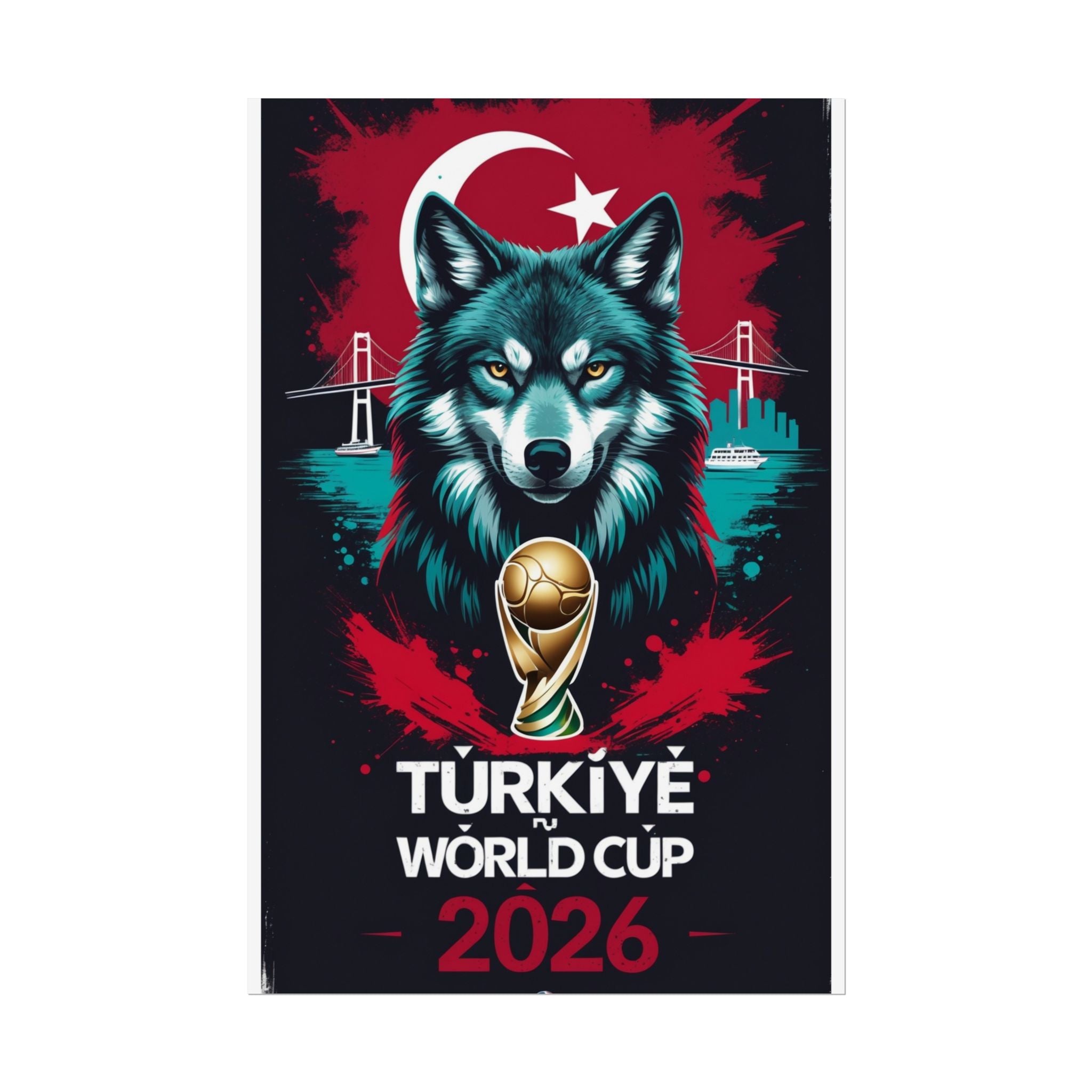 Turkey 2026 World Cup Wolf Poster - Rolled Sports Art Print