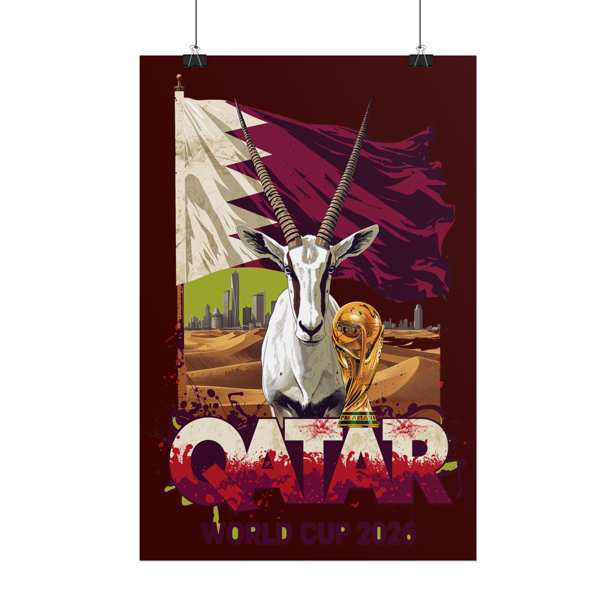Qatar Soccer Poster 2026 World Cup Maroons Wall Art Qatari Football Print