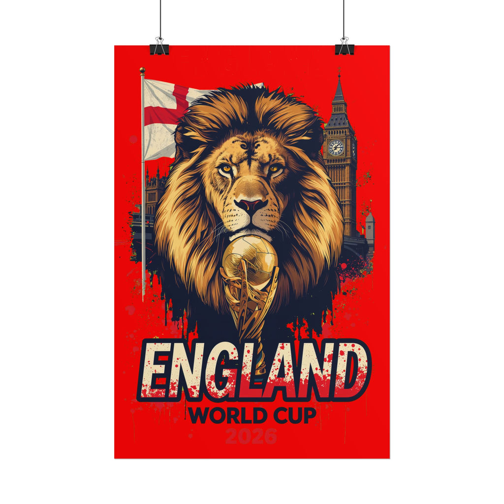 England Soccer Poster 2026 World Cup Three Lions Wall Art Football Print