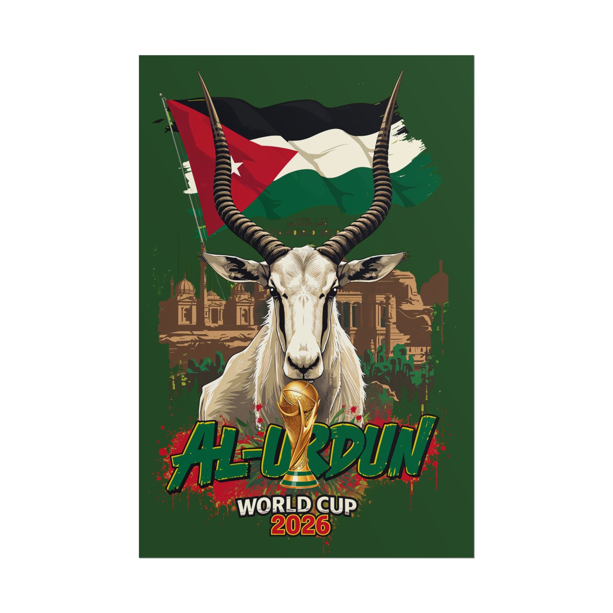 Rolled Poster — Al-Urdun World Cup 2026 Flag & Antelope Football Art