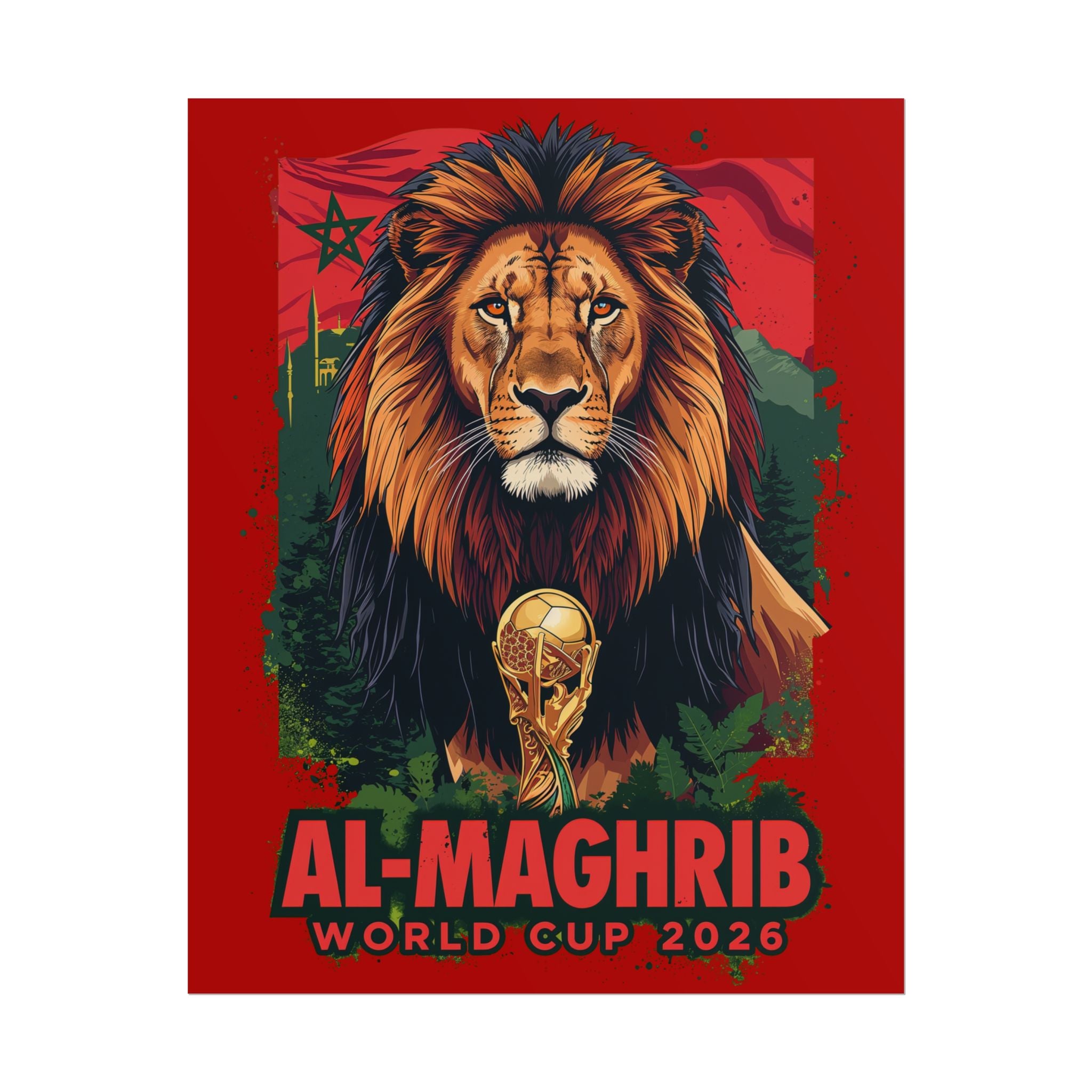 Morocco Soccer Poster 2026 World Cup Atlas Lions Wall Art Football Print
